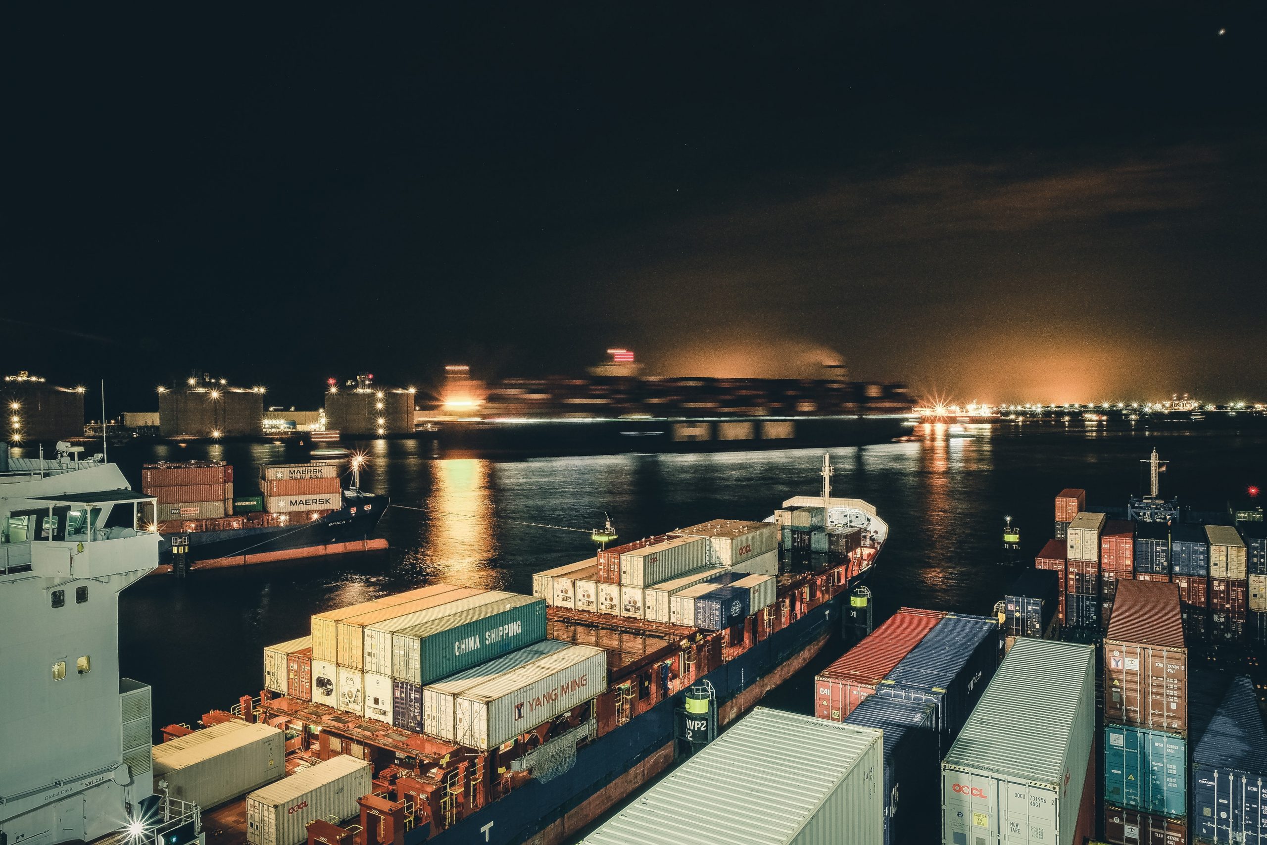 Container vessels in port at night Container vessels in port at night